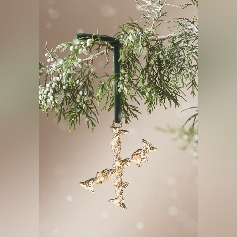 Anthropologie Aurelia Gold Pearl Monogram Letter “X” Initial Ornament NWT